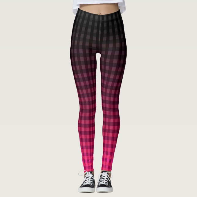 Red and black checkered pattern gradient leggings (Front)