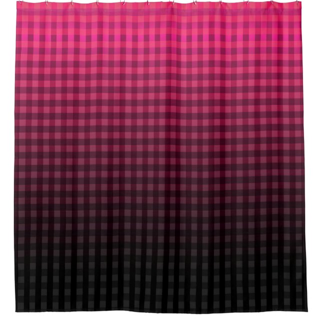 Red and black checkered pattern gradient  shower curtain (Front)