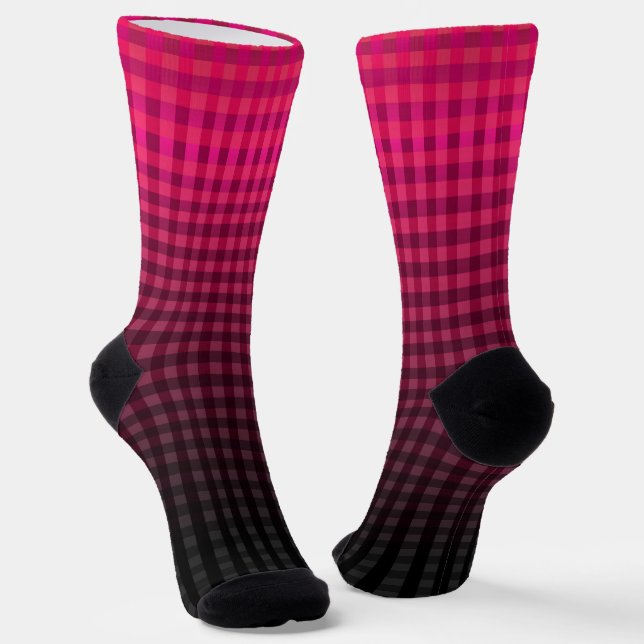 Red and black checkered pattern gradient  socks (Angled)