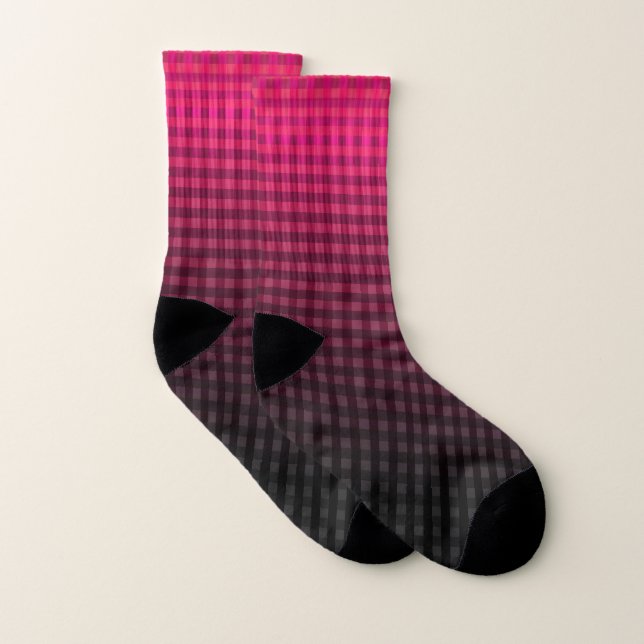 Red and black checkered pattern gradient  socks (Pair)