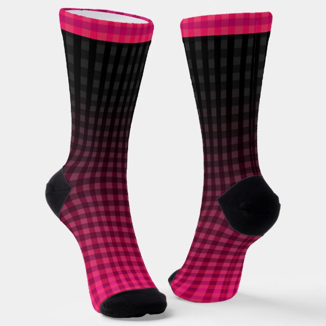 Red and black checkered pattern gradient  socks (Angled)