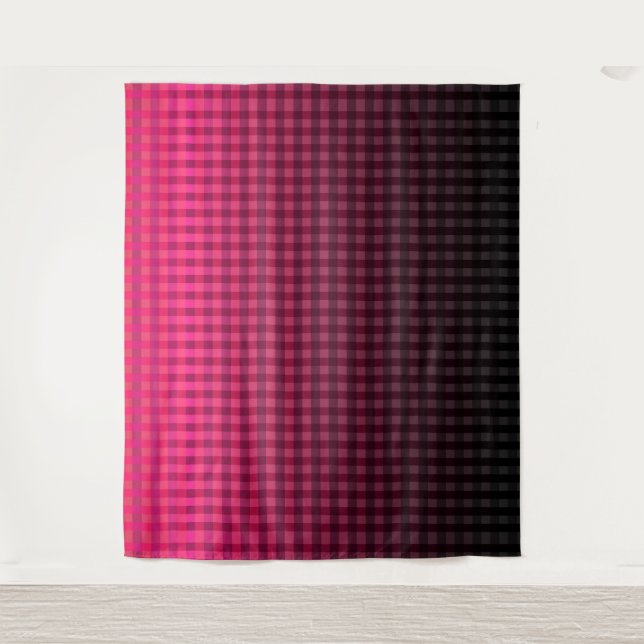 Red and black checkered pattern gradient  tapestry (Front)