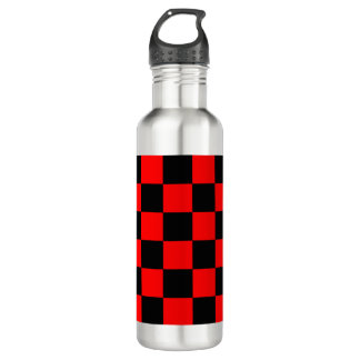 Red and Black Checkered Pattern Stainless Steel Water Bottle