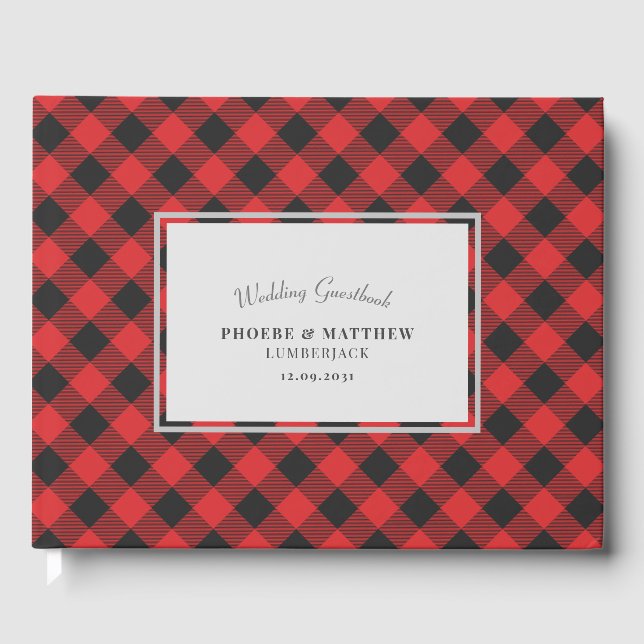 Red and Black Checkered Wedding Guest Book (Front)