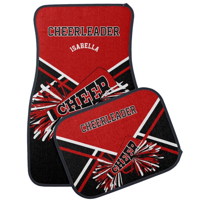 Red and Black Cheerleader Design Car Floor Mat (Set)