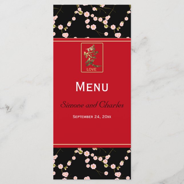 Red and Black Cherry Blossoms Menu Card (Front)
