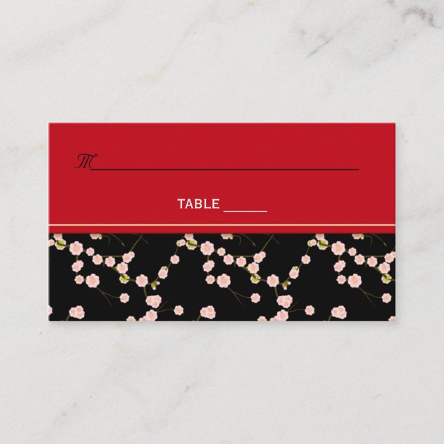 Red and Black Cherry Blossoms Placecards (Front)