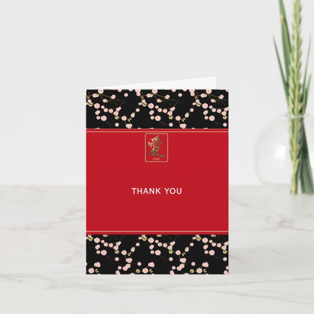 Red and Black Cherry Blossoms Thank You Card (Front)