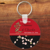 Red and Black Cherry Blossoms Wedding Favor Keychain (Front)