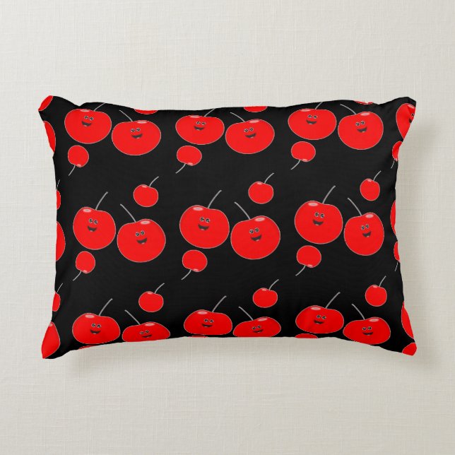 Red And Black Cherry Pattern Accent Pillow (Front)