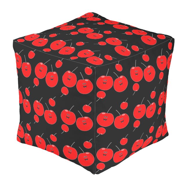 Red And Black Cherry Pattern Outdoor Pouf (Angled Front)
