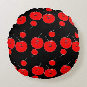 Red And Black Cherry Pattern Round Pillow