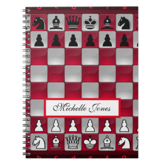 Red and Black Chessboard Add Your Name Homeschool Notebook