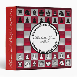 Red and Black Chessboard Homeschool Portfolio 3 Ring Binder
