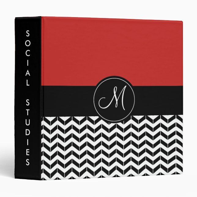 Red and Black Chevron Custom School Subject 3 Ring Binder (Front/Spine)