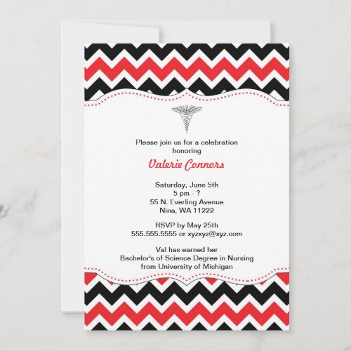Red and Black Chevron Nurse Graduation Invite RN