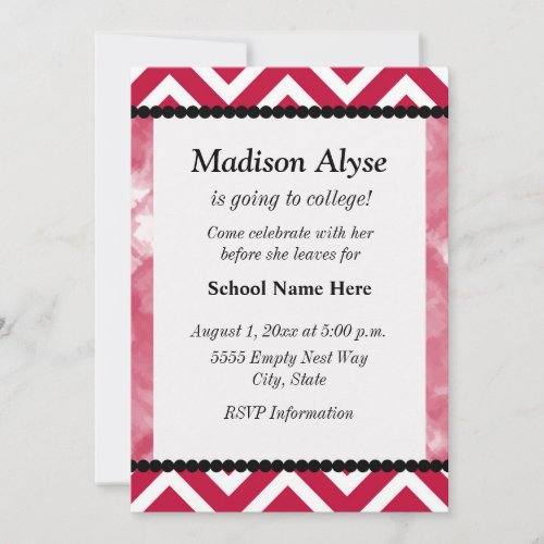 Red and Black Chevron Off To College Party Invite