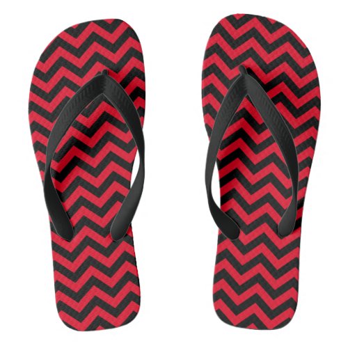 Red And Black Chevron Pattern Flip Flops