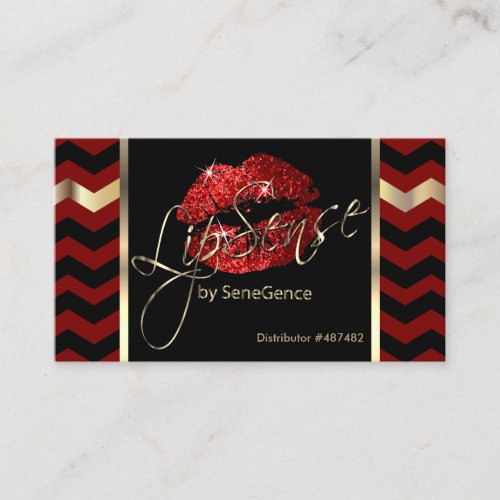 Red and Black Chevron with Red Lips Business Card