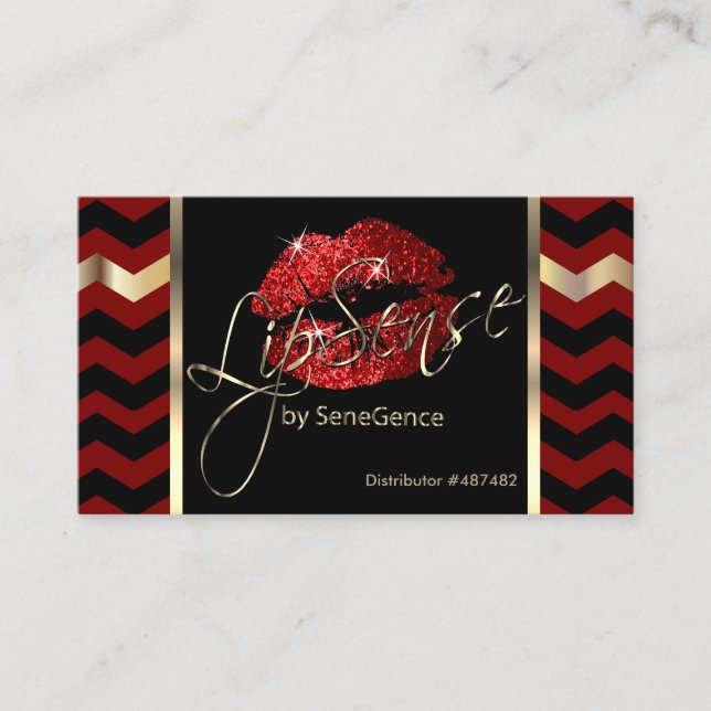 Red and Black Chevron with Red Lips Business Card (Front)