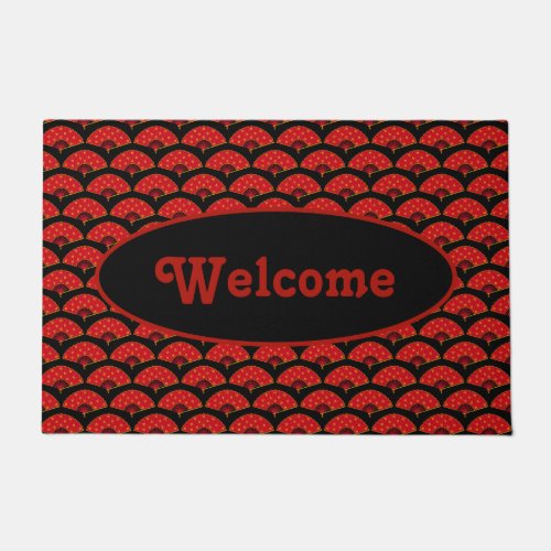 Red and Black Chinese Dance Fans Asian Restaurant Doormat