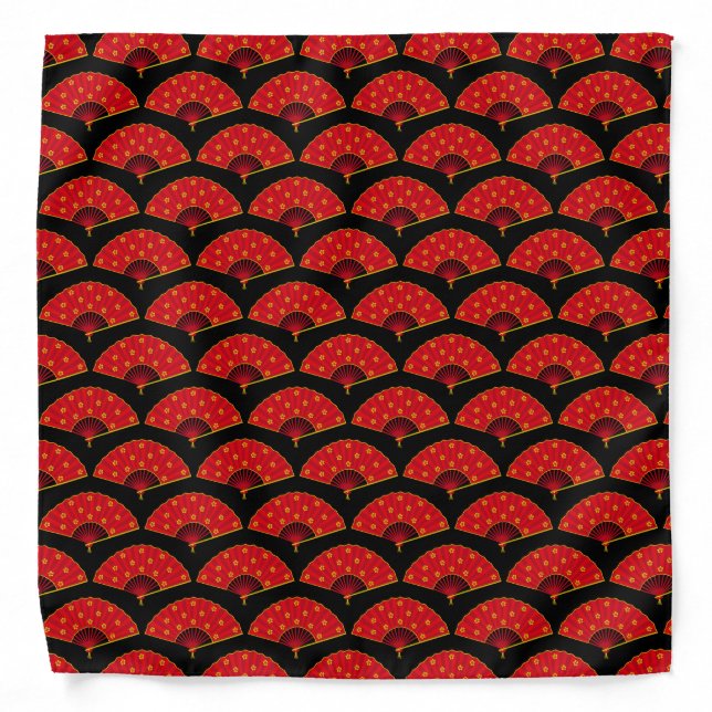 Red and Black Chinese Fans Japanese Sushi Chef Bandana (Front)