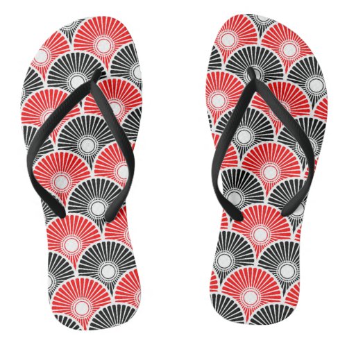 Red and Black Chinese Semi Circle Wave Pattern Flip Flops