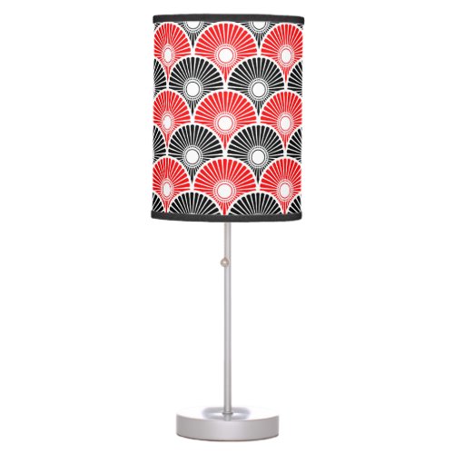 Red and Black Chinese Semi Circle Wave Pattern   Table Lamp