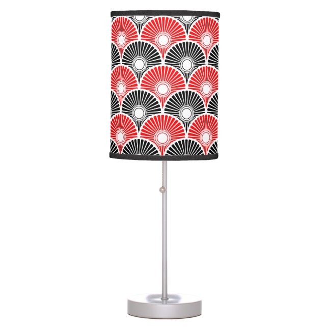 Red and Black Chinese Semi Circle Wave Pattern   Table Lamp (Front)