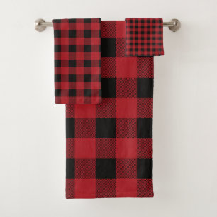 Red And Black Christmas Buffalo Checkered  Bath Towel Set