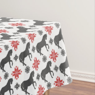 Red and Black Christmas Horse Tablecloth