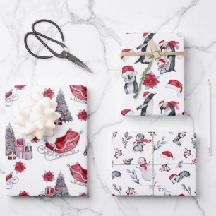 Red and Black Christmas Patterns Wrapping Paper Sheets