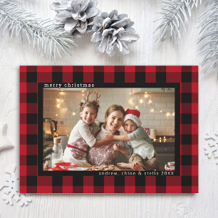 Red and Black Christmas Plaid Photo Holiday Card