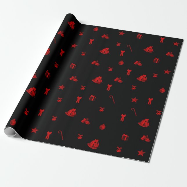 Red and Black Christmas - Xmas Wrapping Paper (Unrolled)
