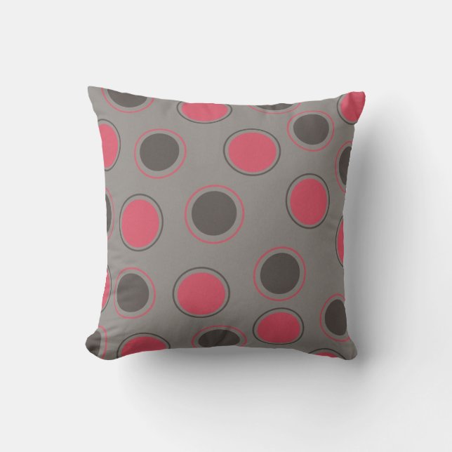 Red and Black Circles on Gray MOJO Pillow (Front)