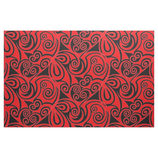 Red and Black Circular Pattern Fabric 