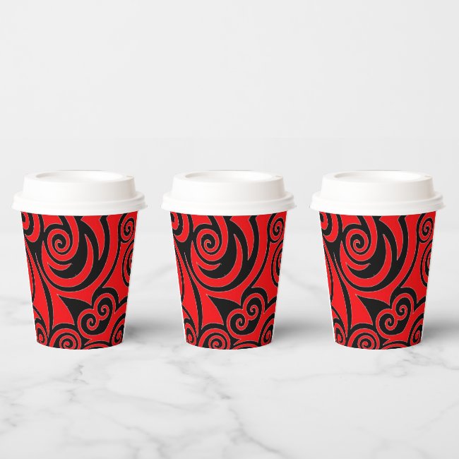 Red and Black Circular Pattern Paper Cups