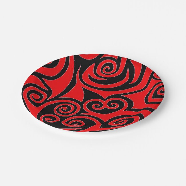 Red and Black Circular Pattern Set of Paper Plates