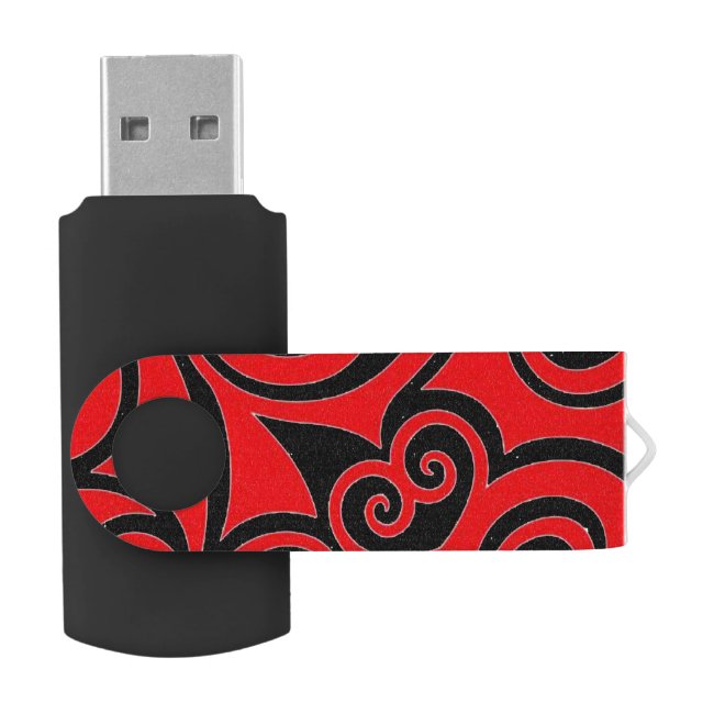 Red and Black Circular Pattern USB Flash Drive