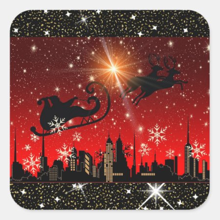 Red And Black City Christmas Sticker