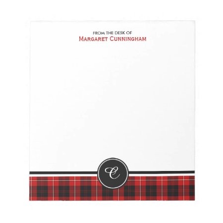 Red And Black Clan Cunningham Tartan Monogram Notepad
