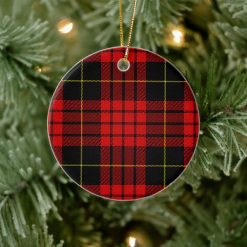 Red and Black Clan MacQueen Tartan Ceramic Ornament