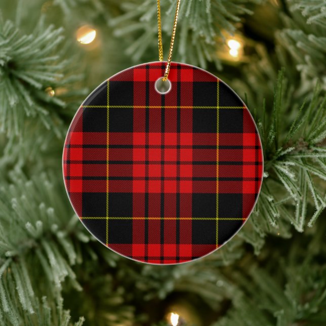 Red and Black Clan MacQueen Tartan Ceramic Ornament (Tree)