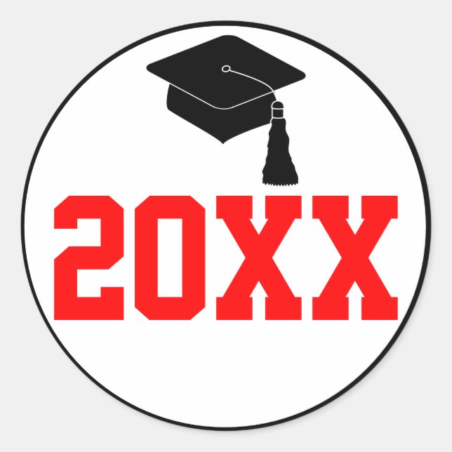 Red and Black Class Year Graduation Classic Round Sticker (Front)