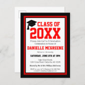 Red and Black Class Year Graduation Party Invitation Postcard (Front/Back)