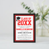 Red and Black Class Year Graduation Party Invitation Postcard (Standing Front)