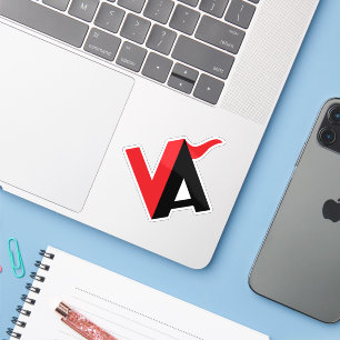 Red and Black Classic Minimal Letter VA Monogram  Sticker
