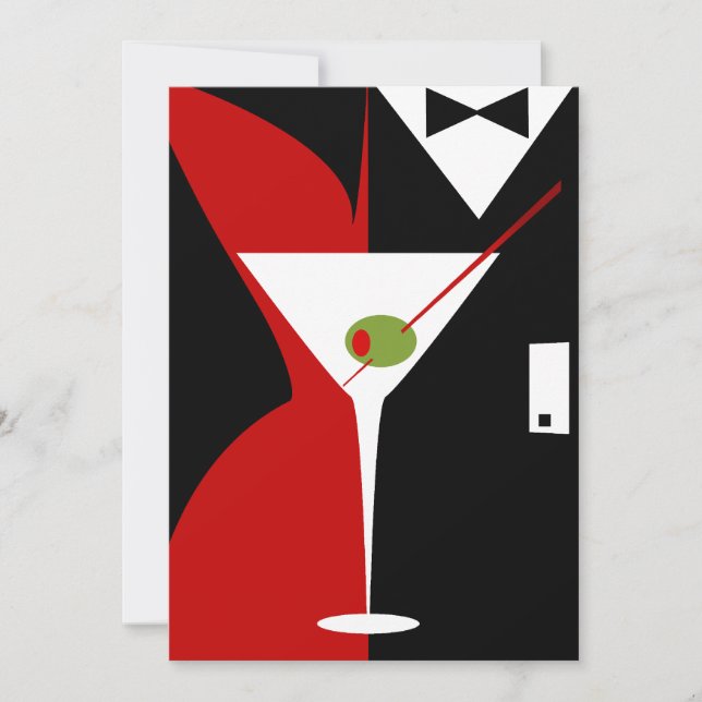 Red and Black Classy Martini Cocktail Invitation (Front)