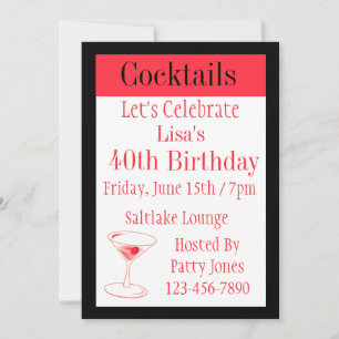 Red And Black Cocktail Birthday Invitations
