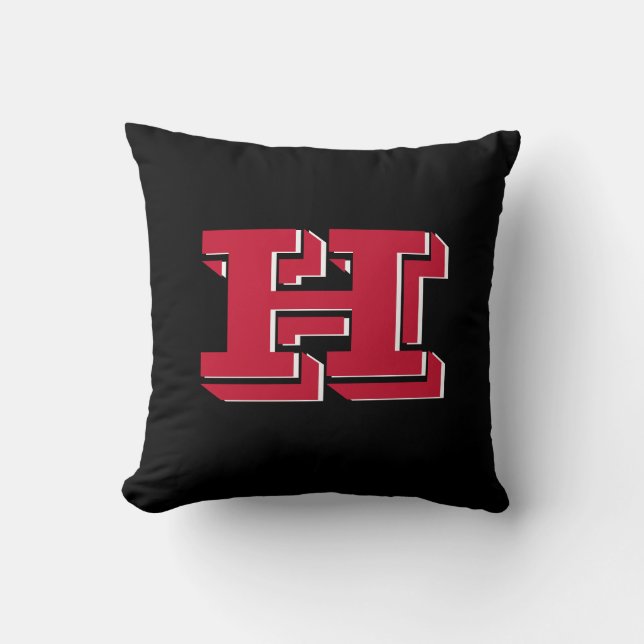 Red and Black College Style Initial Monogram Throw Pillow (Front)